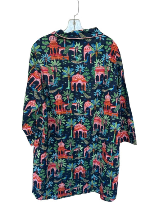 Print Fresh Size XL Navy & Multi Cotton Long Sleeve Jungle Button Down Dress Navy & Multi / XL
