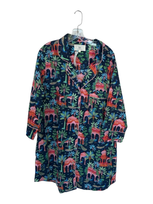 Print Fresh Size XL Navy & Multi Cotton Long Sleeve Jungle Button Down Dress Navy & Multi / XL