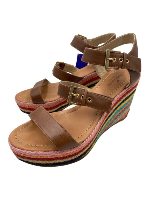 Kate Spade Shoe Size 8 Brown & Multi Leather Espadrille Striped Sandal Wedges Brown & Multi / 8