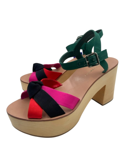 Loeffler Randall Shoe Size 8 Tan & multi Synthetic Wood Block Heel Ankle Sandals Tan & multi / 8