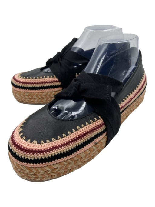 Ulla Johnson Shoe Size 38 Black & Multi Leather Embroidered Platform Espadrille Black & Multi / 38