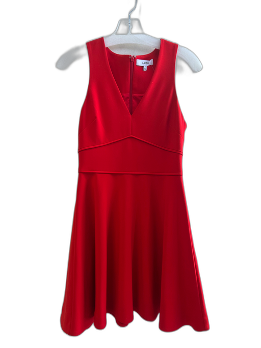 Likely Size 2 Red Polyester Blend V Neck Back Zip Sleeveless Seam Detail Dress Red / 2