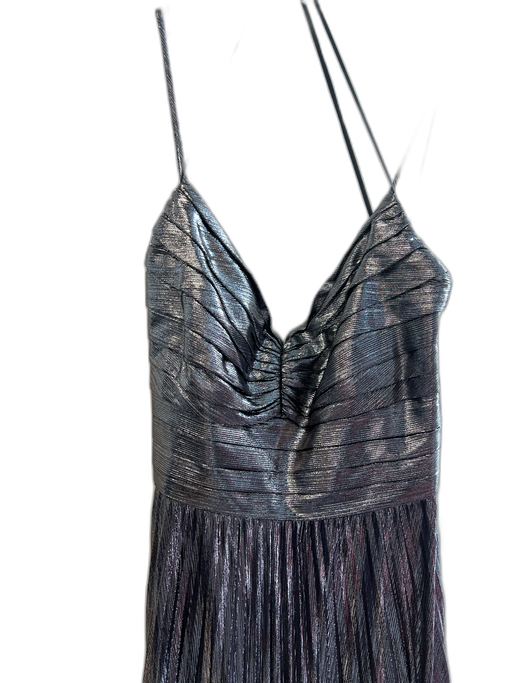 Retrofete Size S Silver Polyester V Neck Spaghetti Strap Metallic Pleated Dress Silver / S