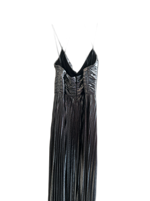 Retrofete Size S Silver Polyester V Neck Spaghetti Strap Metallic Pleated Dress Silver / S