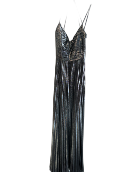 Retrofete Size S Silver Polyester V Neck Spaghetti Strap Metallic Pleated Dress Silver / S