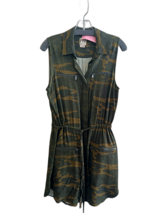 Haute Hippie Size S Forest Green Viscose Camo Collared Button Down Dress Forest Green / S