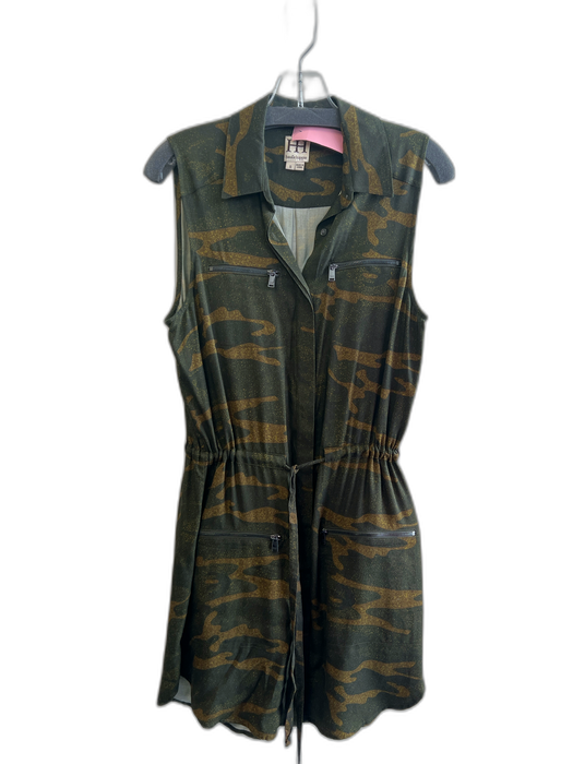 Haute Hippie Size S Forest Green Viscose Camo Collared Button Down Dress Forest Green / S