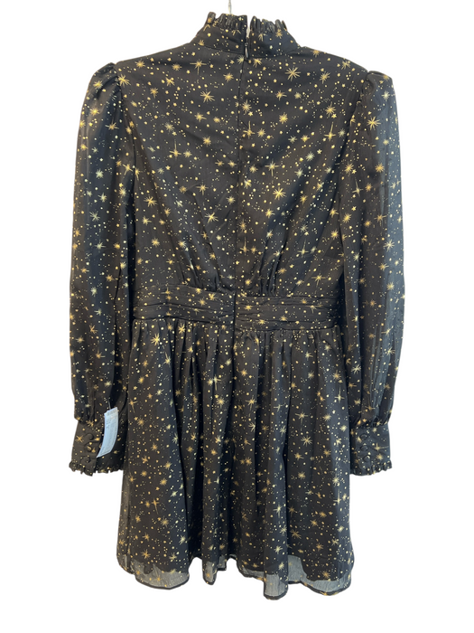 Aqua Size S Black & Gold Polyester Back Zip High Neck Long Sleeve Dress Black & Gold / S
