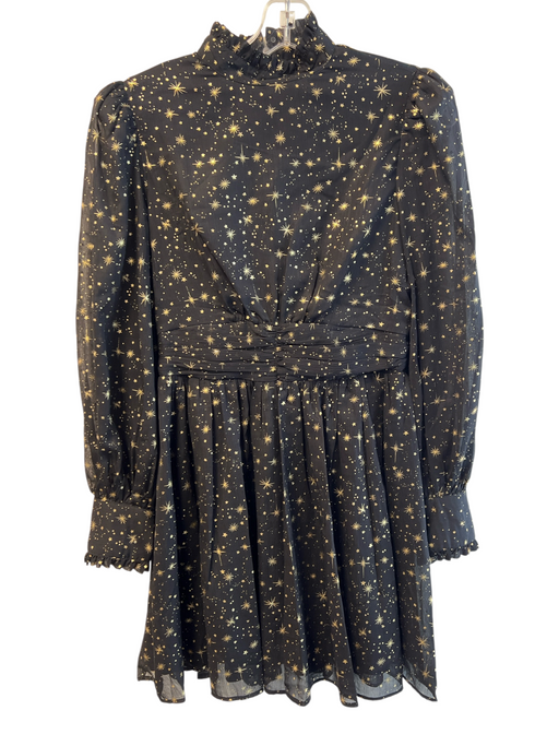 Aqua Size S Black & Gold Polyester Back Zip High Neck Long Sleeve Dress Black & Gold / S