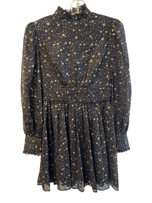 Aqua Size S Black & Gold Polyester Back Zip High Neck Long Sleeve Dress Black & Gold / S