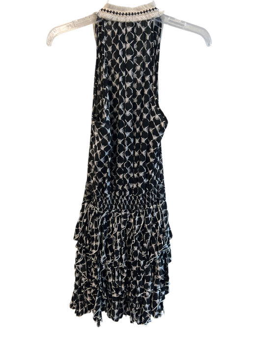 Poupette St. Barth Size XS Black & White Viscose V Neck Sleevless ruffle Dress Black & White / XS