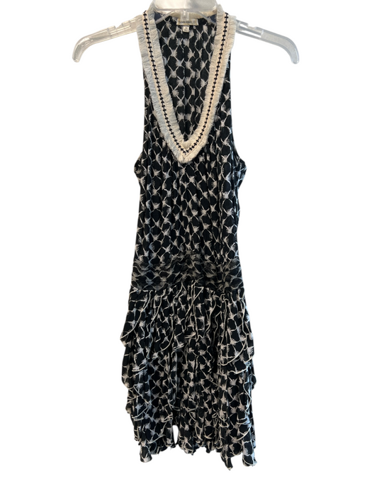 Poupette St. Barth Size XS Black & White Viscose V Neck Sleevless ruffle Dress Black & White / XS