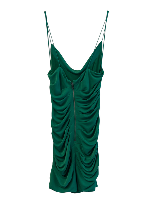 Alice + Olivia Size 4 Green Polyester Cowl Neck Back Zip Gathered Sides Dress Green / 4