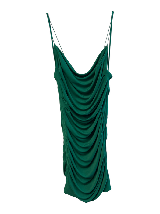 Alice + Olivia Size 4 Green Polyester Cowl Neck Back Zip Gathered Sides Dress Green / 4