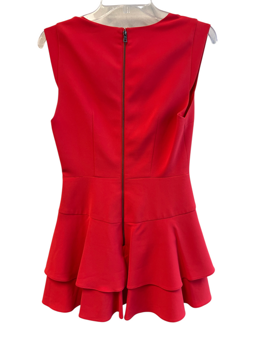 Alice + Olivia Size 2 Red Polyester V Neck Cap Sleeve Back Zip Tiered Dress Red / 2