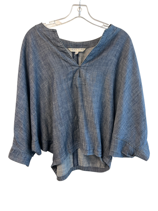 Trina Turk Size XS Blue Lyocell blend V Neck Batwing sleeves Top Blue / XS