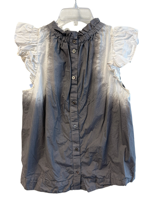 Sea Size 6 Gray & White Cotton Ruffle Neck Flutter Sleeve Back button Top Gray & White / 6