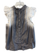 Sea Size 6 Gray & White Cotton Ruffle Neck Flutter Sleeve Back button Top Gray & White / 6