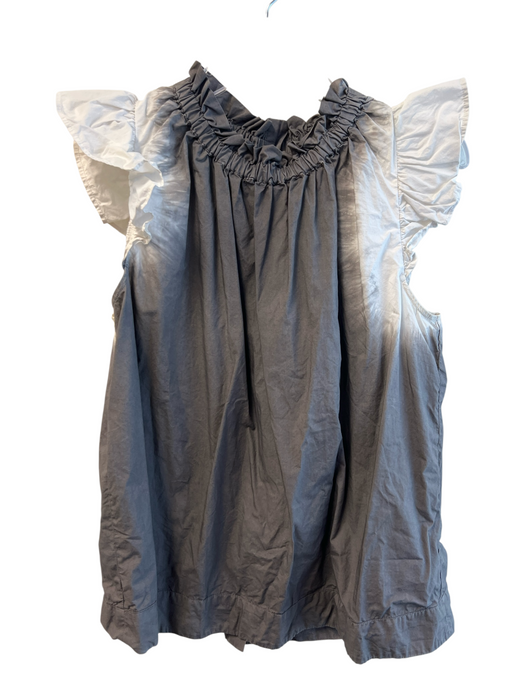 Sea Size 6 Gray & White Cotton Ruffle Neck Flutter Sleeve Back button Top Gray & White / 6