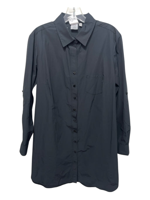 Finley Size Large Black Cotton Blend Long Sleeve Button Front Collar Dress Black / Large