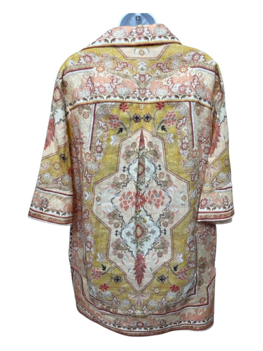 Zimmermann Size 1 Orange, Yellow, Green Linen Short Sleeve Floral Collar Dress Orange, Yellow, Green / 1