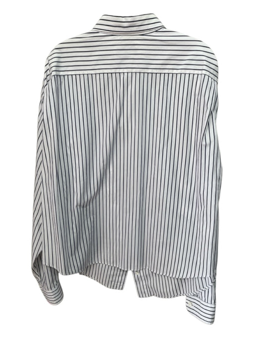 Balenciaga Size 36 White & Navy Blue Cotton Long Sleeve Striped Button Front Top White & Navy Blue / 36