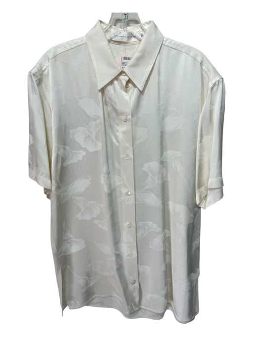Victoria Beckham Size 8 Cream White Viscose Short Sleeve Floral Jacquard Top Cream White / 8
