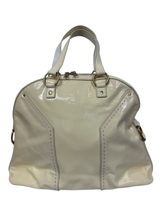 Yves Saint Laurent Cream White Patent Leather Top Handles Zip Close Tote Bag Cream White / Large
