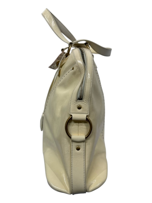 Yves Saint Laurent Cream White Patent Leather Top Handles Zip Close Tote Bag Cream White / Large