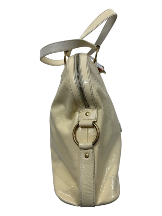 Yves Saint Laurent Cream White Patent Leather Top Handles Zip Close Tote Bag Cream White / Large