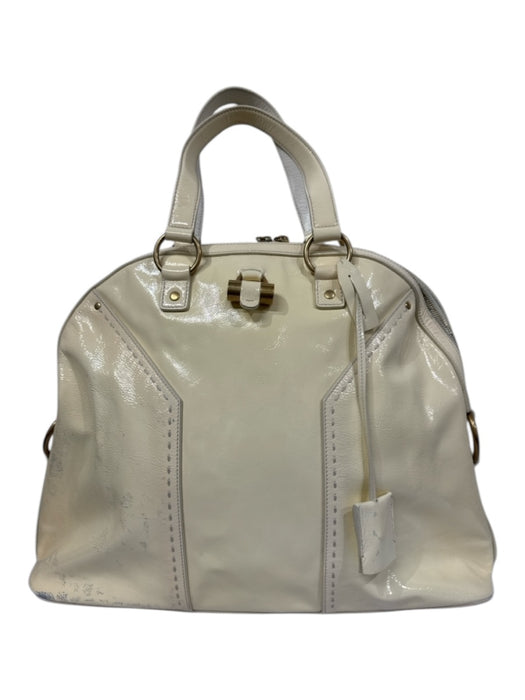 Yves Saint Laurent Cream White Patent Leather Top Handles Zip Close Tote Bag Cream White / Large