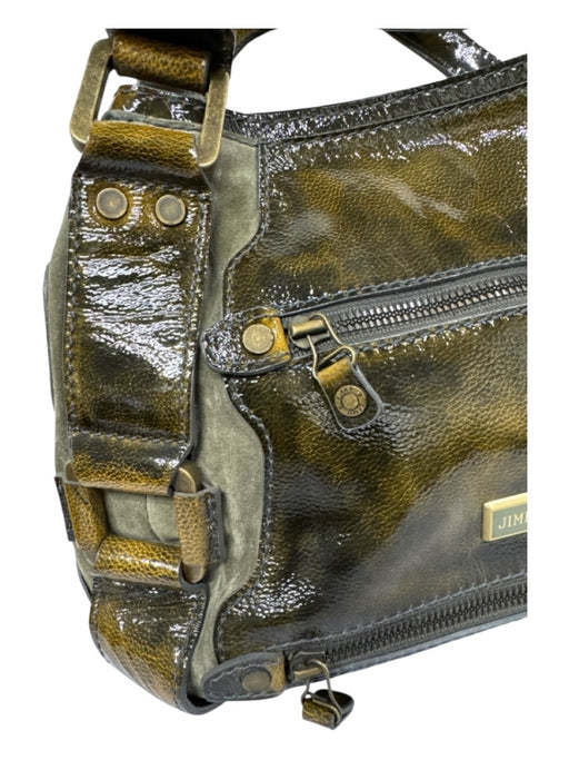 Jimmy Choo Green, Brown, Gray Leather Top Handles Color & Fabric Block Bag Green, Brown, Gray / Medium