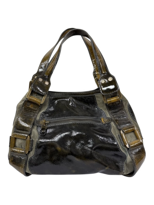 Jimmy Choo Green, Brown, Gray Leather Top Handles Color & Fabric Block Bag Green, Brown, Gray / Medium
