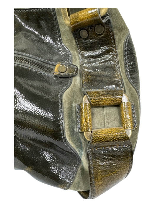 Jimmy Choo Green, Brown, Gray Leather Top Handles Color & Fabric Block Bag Green, Brown, Gray / Medium