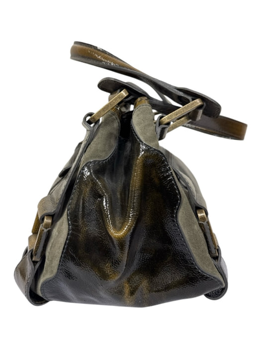 Jimmy Choo Green, Brown, Gray Leather Top Handles Color & Fabric Block Bag Green, Brown, Gray / Medium