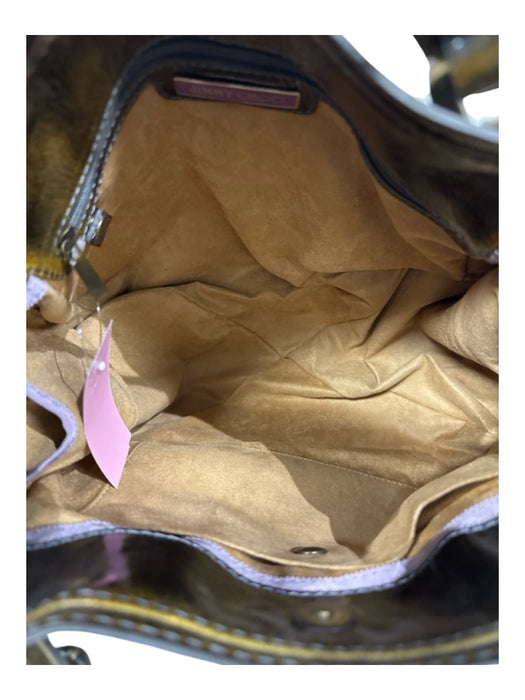 Jimmy Choo Green, Brown, Gray Leather Top Handles Color & Fabric Block Bag Green, Brown, Gray / Medium