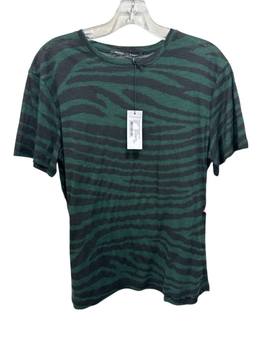 Proenza Schouler Size Medium Green & Black Cotton Short Sleeve Tiger Stripe Top Green & Black / Medium