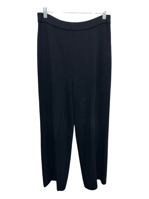 St. John Basics Size 10 Black Wool Blend Knit Elastic Waist Wide Leg Pants Black / 10
