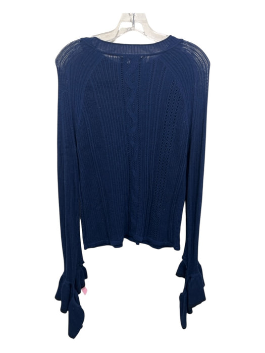 Naadam Size L Dark Blue Missing Fabric Tag Knit Ribbed Hem Ruffle Sweater Dark Blue / L