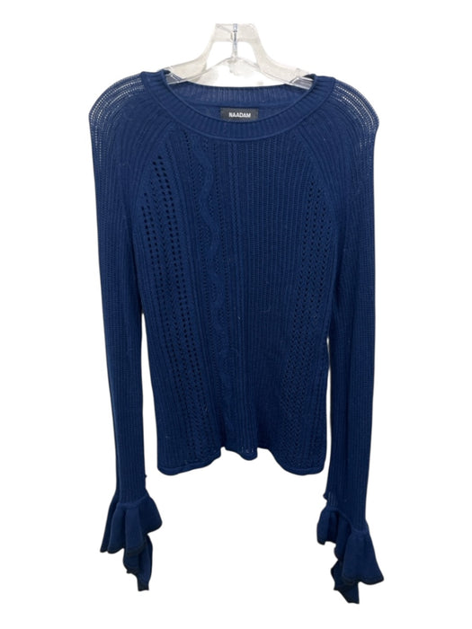 Naadam Size L Dark Blue Missing Fabric Tag Knit Ribbed Hem Ruffle Sweater Dark Blue / L