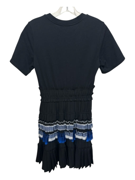 3.1 Phillip Lim Size xs / 2 Black & Blue Cotton Pleat Detail Short Sleeve Dress Black & Blue / xs / 2