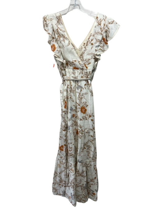 Christy Lynn Size S Beige & Orange Linen Ruffle Cap Sleeve Floral Print Dress Beige & Orange / S