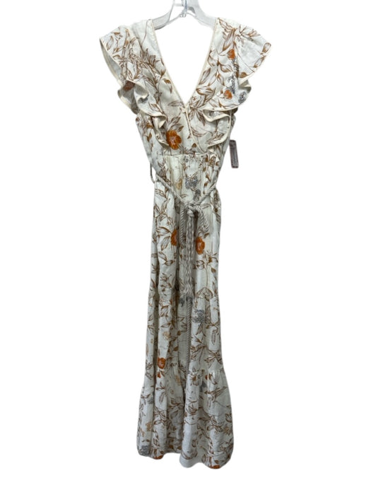 Christy Lynn Size S Beige & Orange Linen Ruffle Cap Sleeve Floral Print Dress Beige & Orange / S
