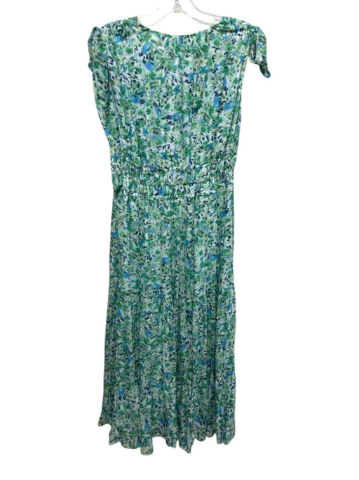 Shoshanna Size 4 Green & Blue Viscose Ruffle Cap Sleeve Floral Print Midi Dress Green & Blue / 4