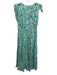 Shoshanna Size 4 Green & Blue Viscose Ruffle Cap Sleeve Floral Print Midi Dress Green & Blue / 4