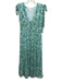Shoshanna Size 4 Green & Blue Viscose Ruffle Cap Sleeve Floral Print Midi Dress Green & Blue / 4