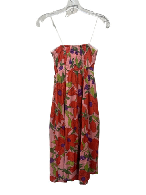 Banjanan Size S Pink, Red, Multi Cotton & Silk Strapless Floral Print Midi Dress Pink, Red, Multi / S