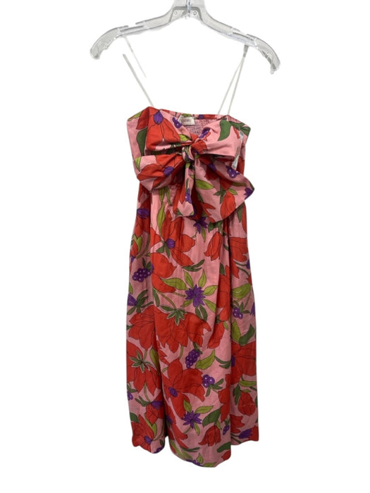Banjanan Size S Pink, Red, Multi Cotton & Silk Strapless Floral Print Midi Dress Pink, Red, Multi / S