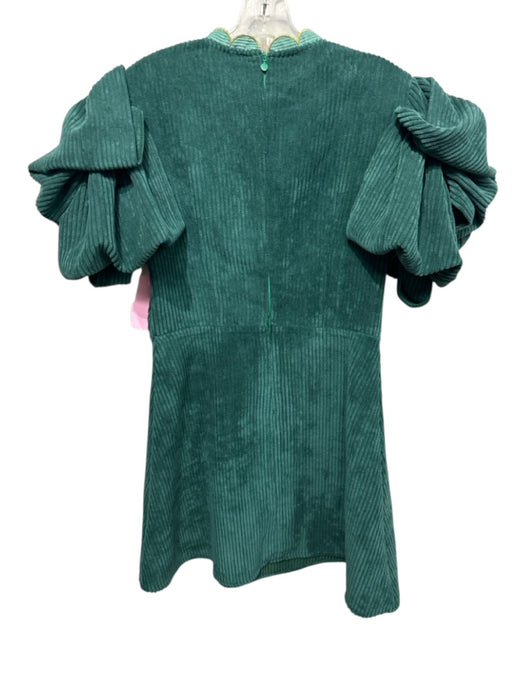 Celia B Size M Green, Yellow & Pink Polyester Corduroy Short Puff Sleeve Dress Green, Yellow & Pink / M