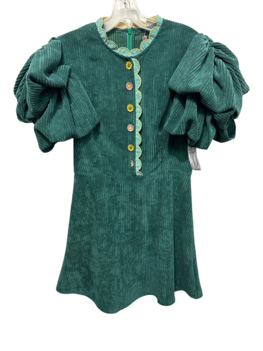 Celia B Size M Green, Yellow & Pink Polyester Corduroy Short Puff Sleeve Dress Green, Yellow & Pink / M
